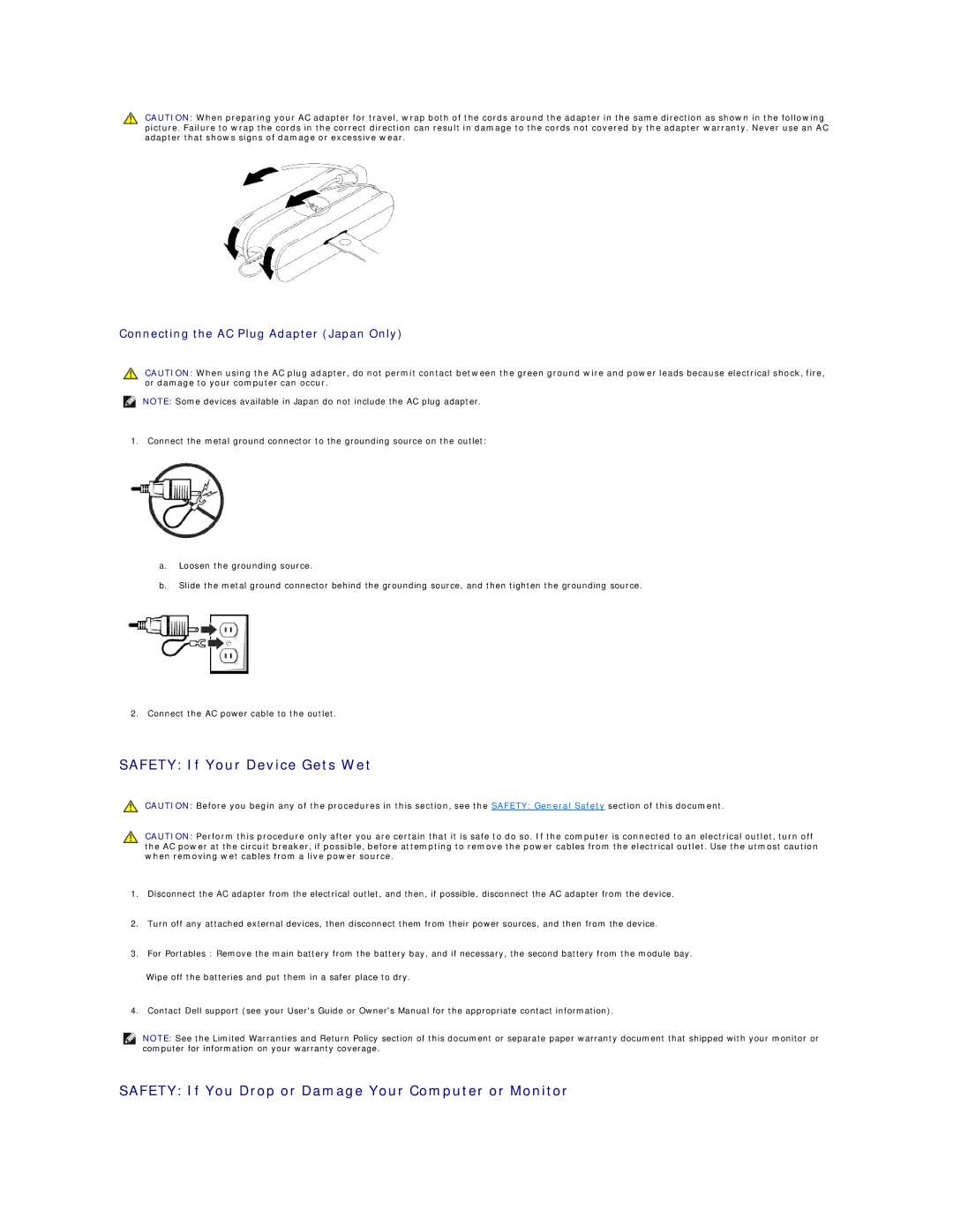 Dell 26007 appendix Safety If Your Device Gets Wet, Safety If You Drop or Damage Your Computer or Monitor 