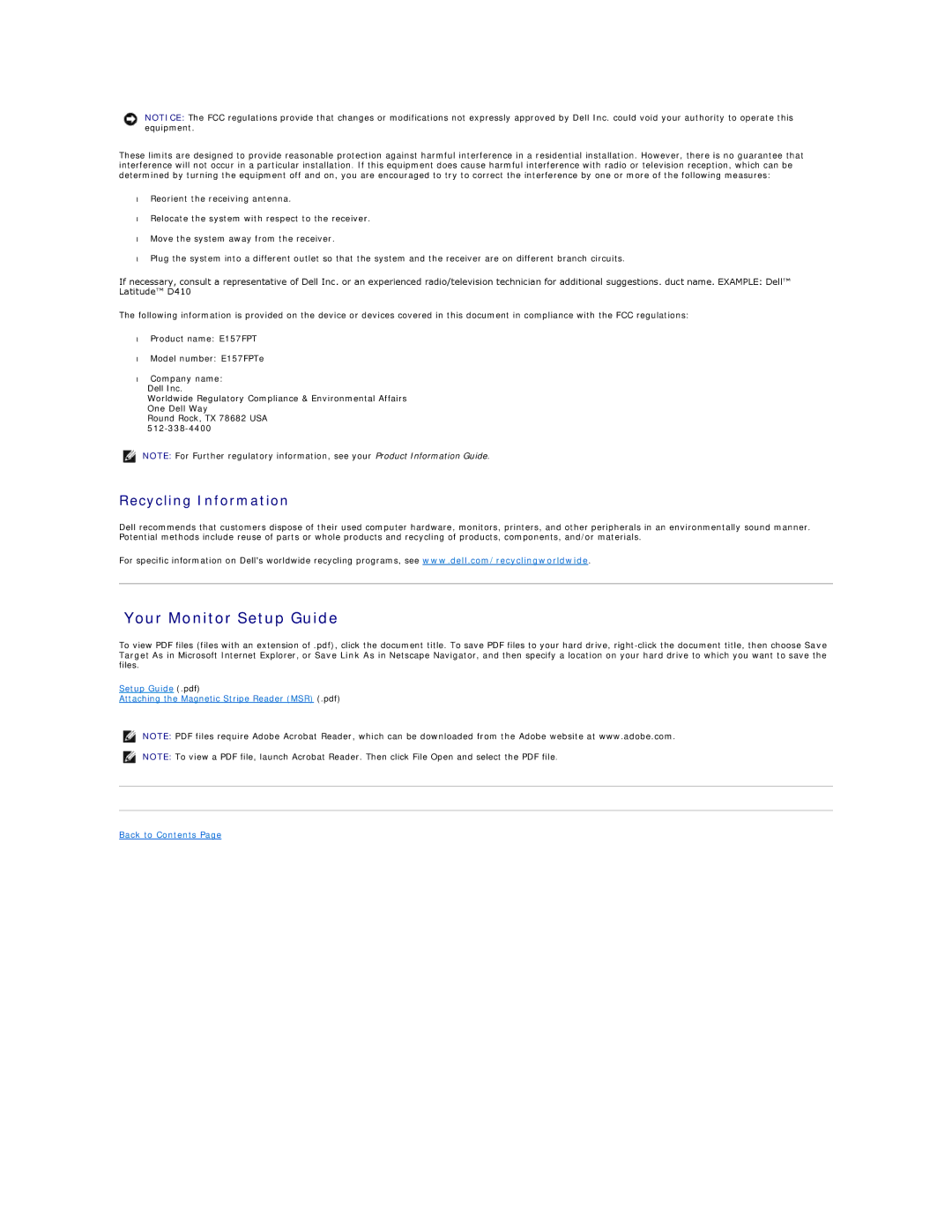 Dell 26007 appendix Your Monitor Setup Guide, Recycling Information 