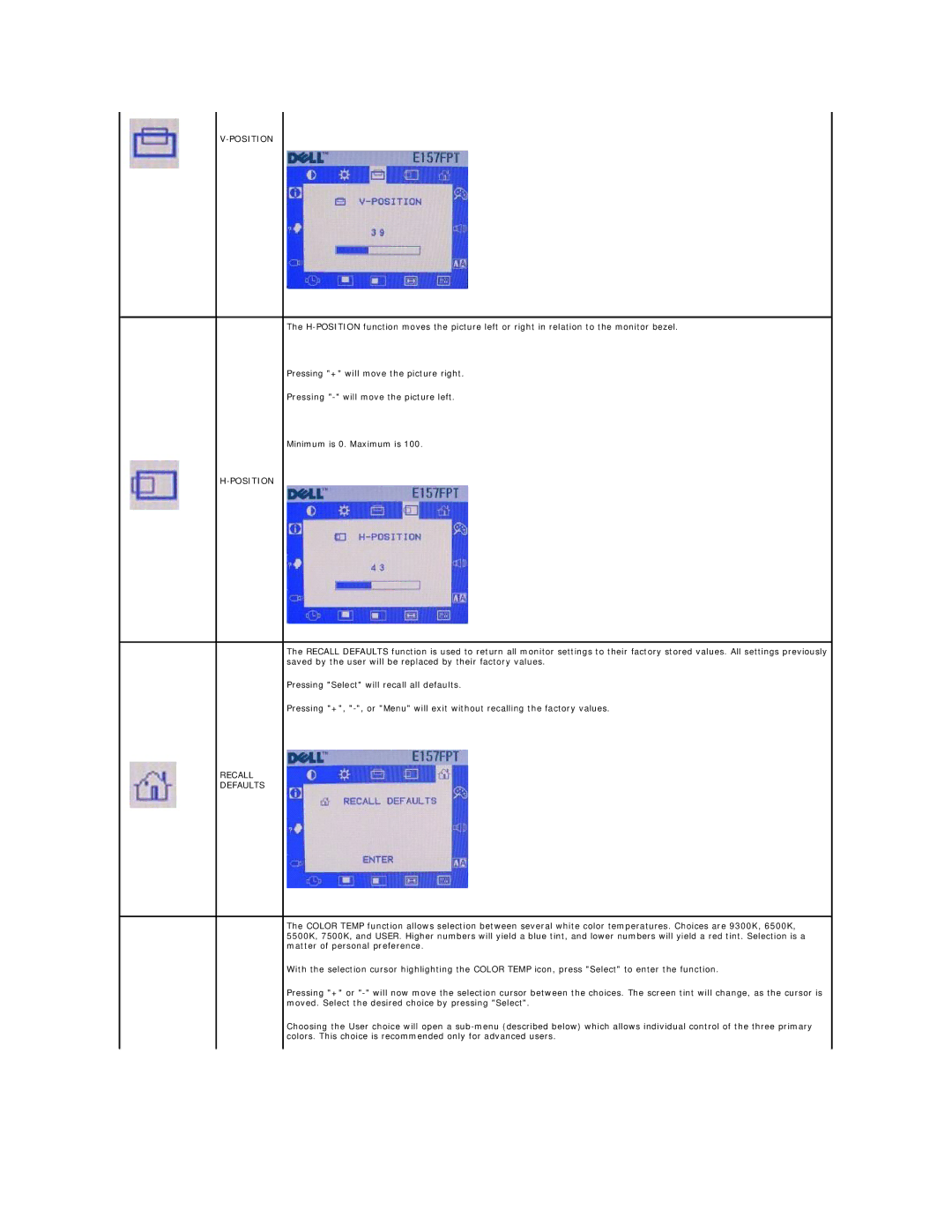 Dell 26007 appendix Position, Recall Defaults 