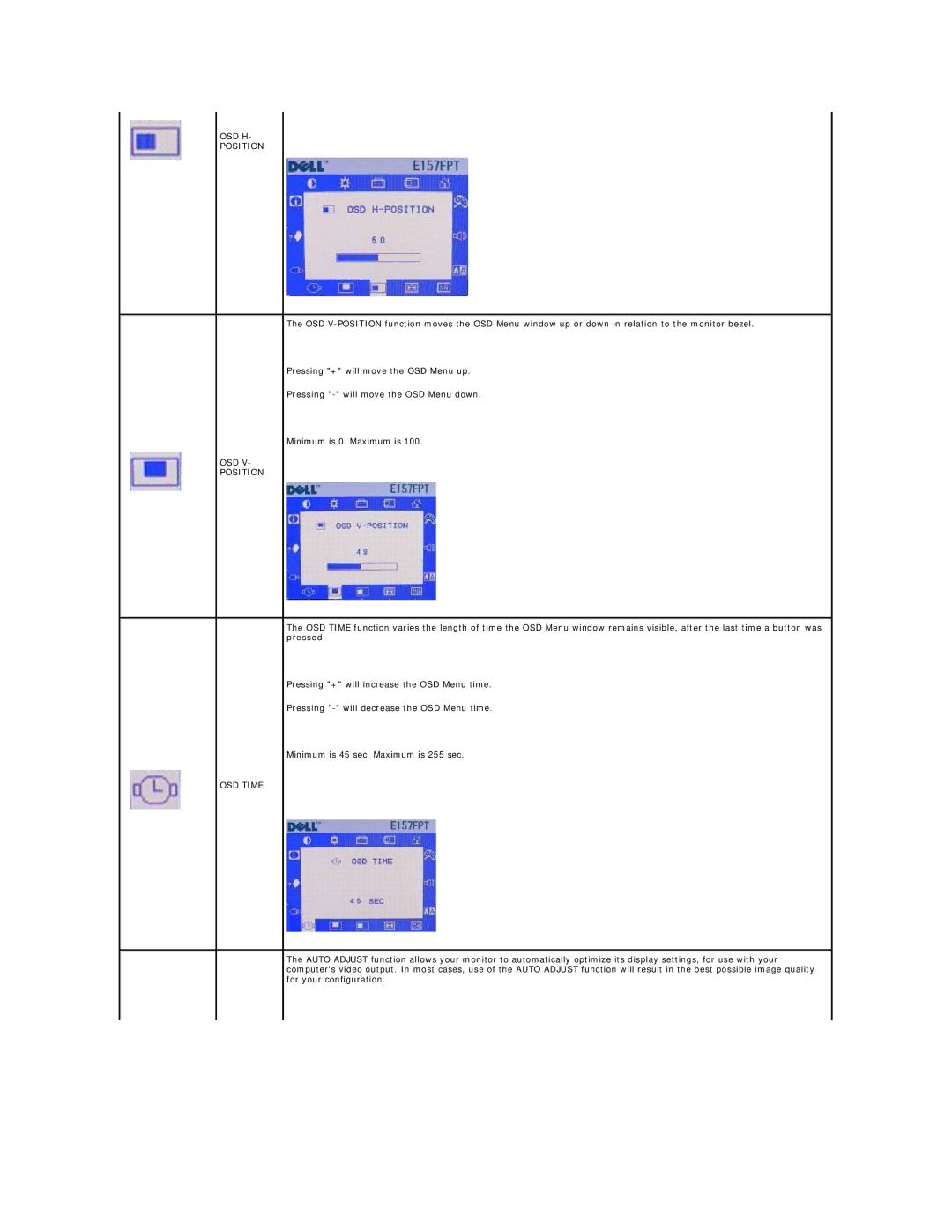 Dell 26007 appendix OSD H Position, OSD Time 