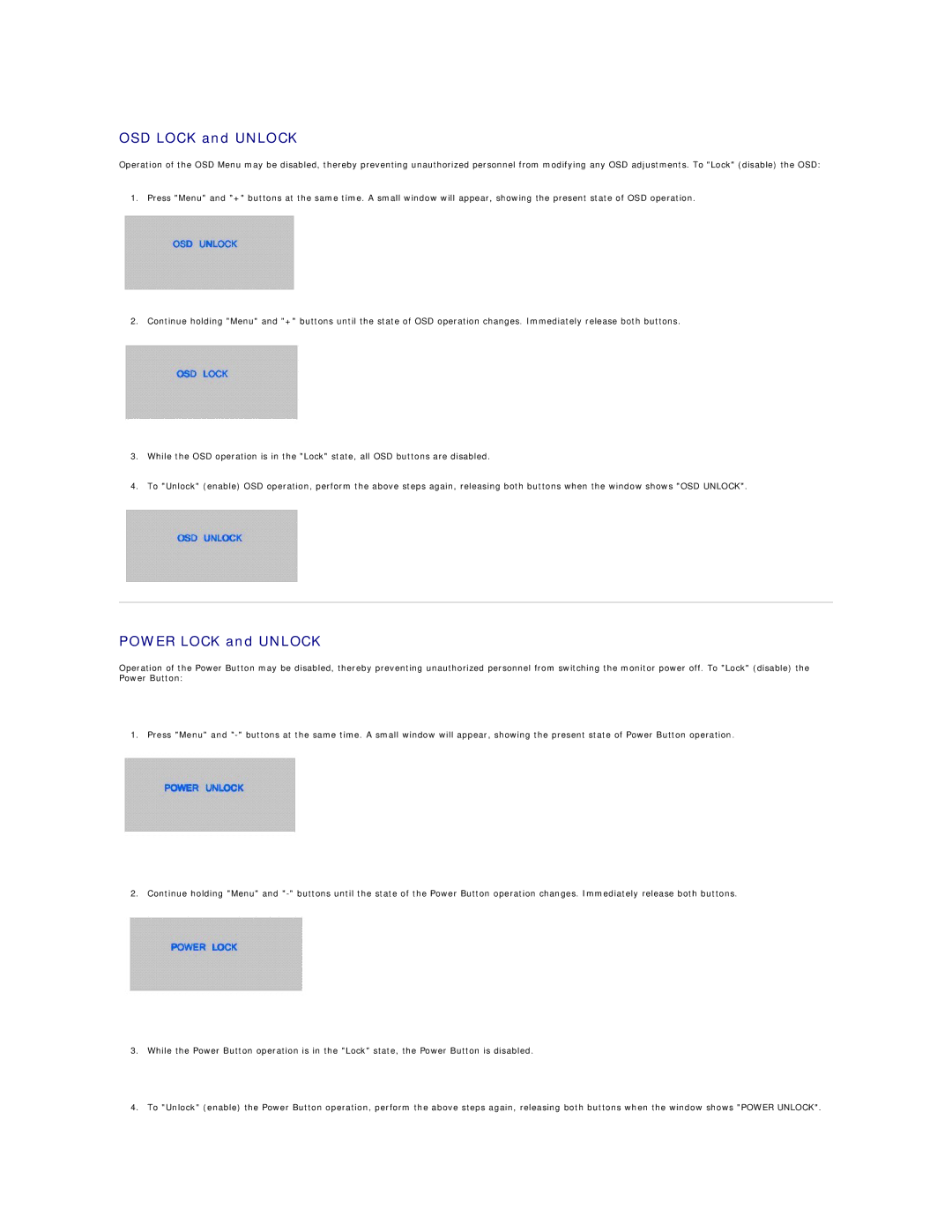 Dell 26007 appendix OSD Lock and Unlock, Power Lock and Unlock 