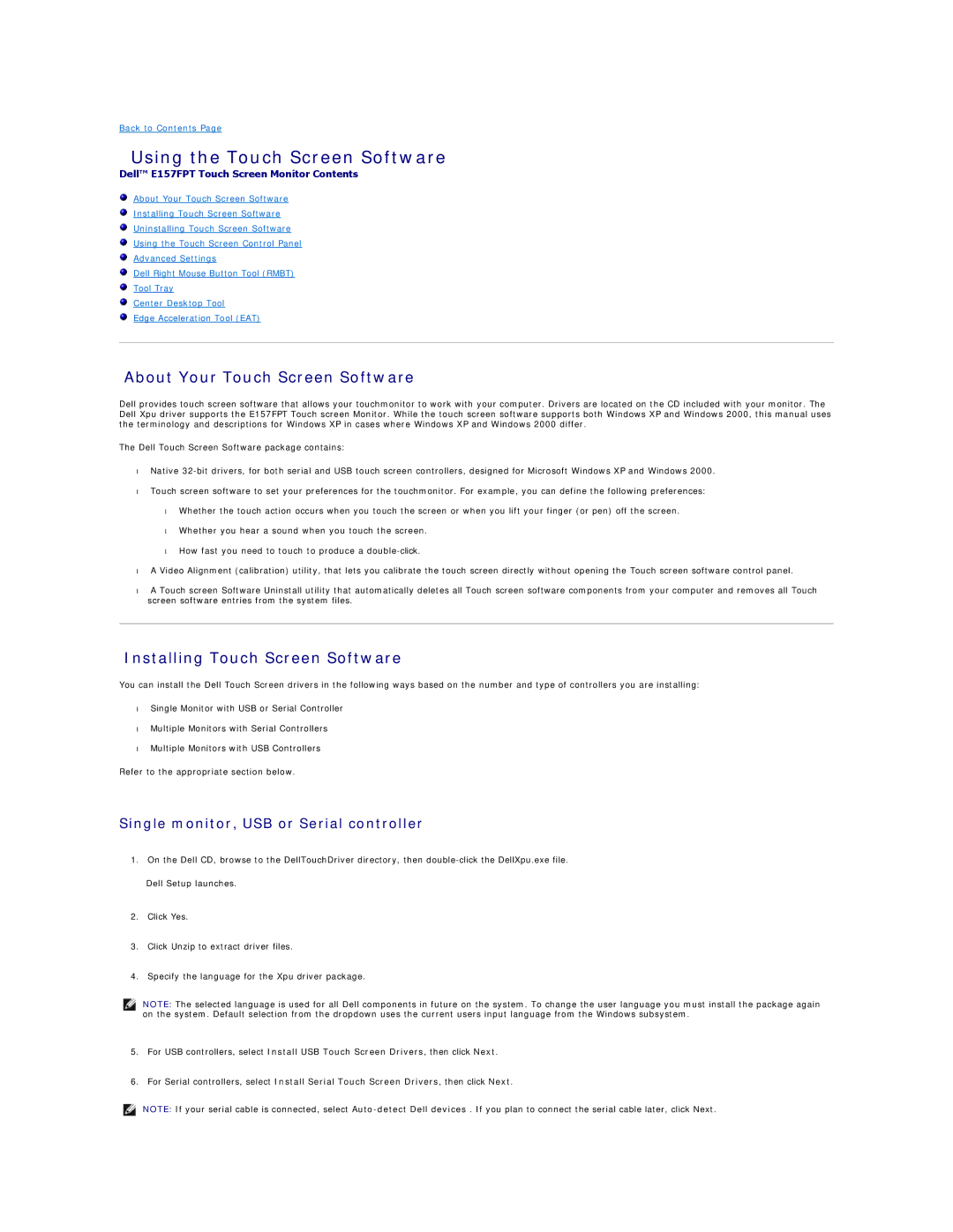 Dell 26007 appendix Using the Touch Screen Software, About Your Touch Screen Software, Installing Touch Screen Software 