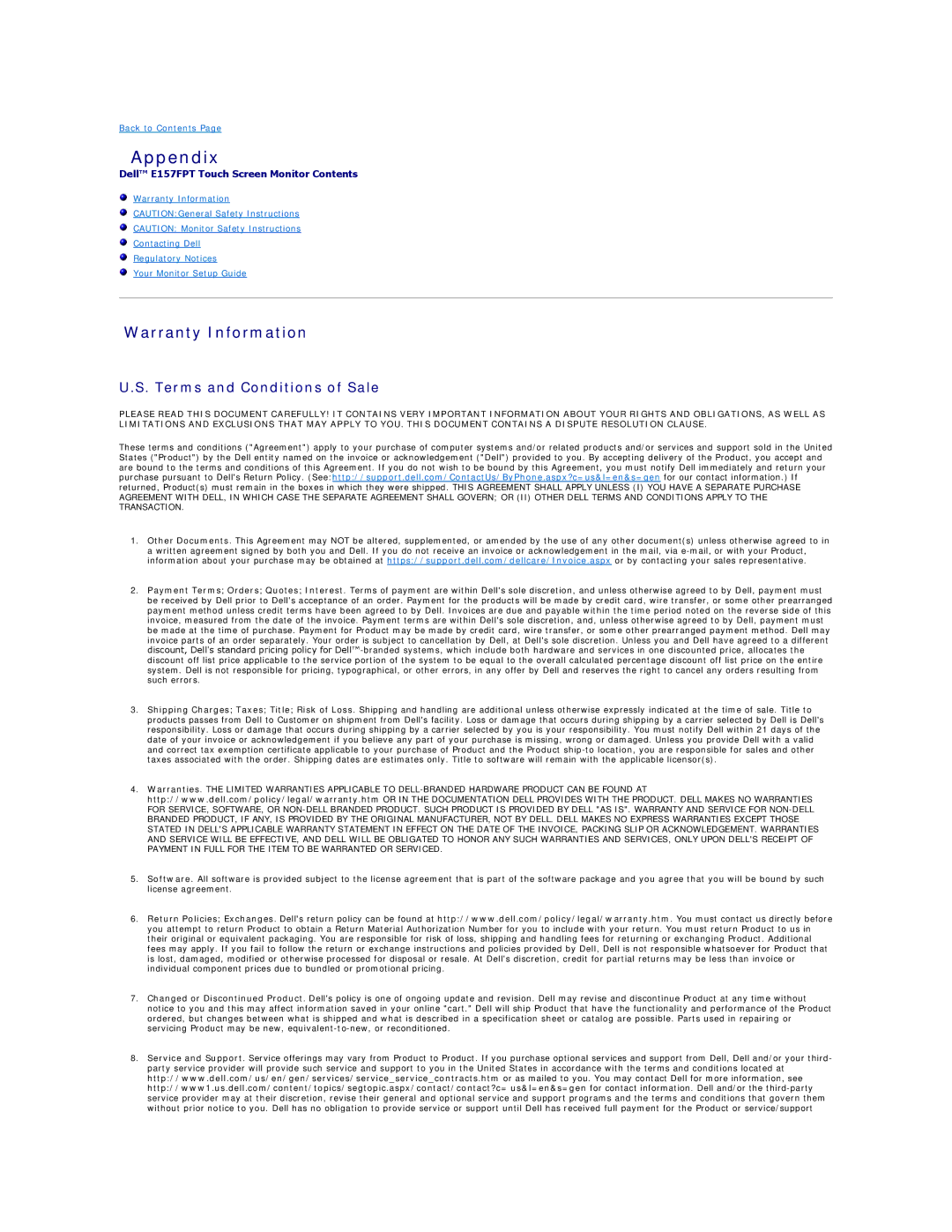 Dell 26007 appendix Appendix, Warranty Information, Terms and Conditions of Sale 