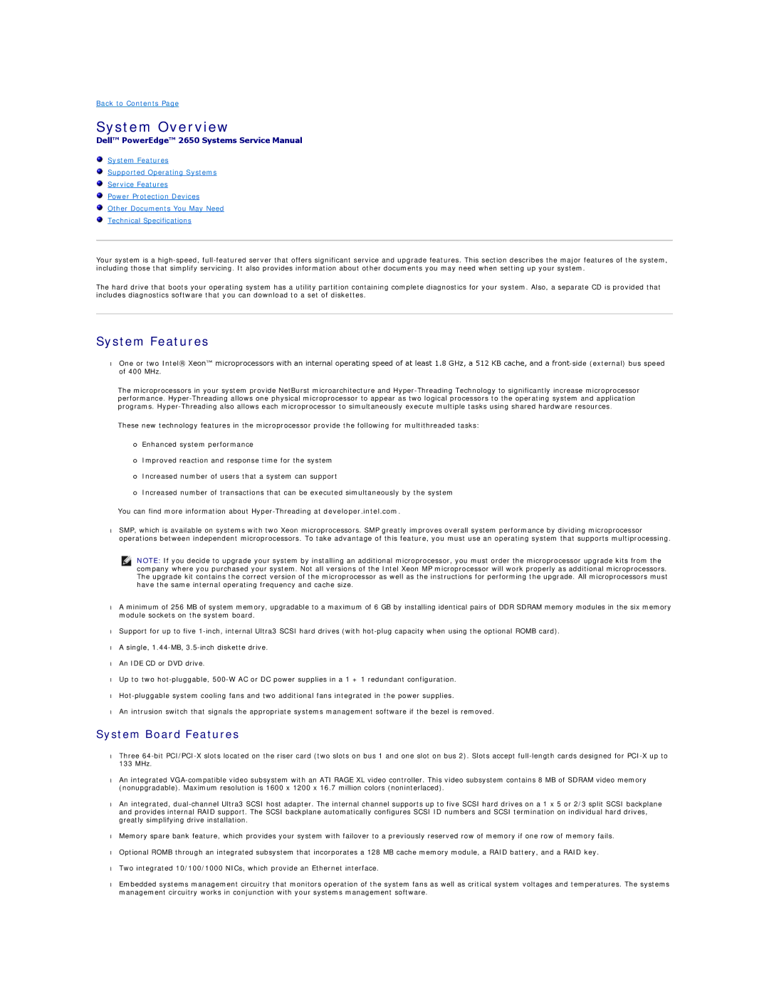 Dell 2650 manual System Features, System Board Features 