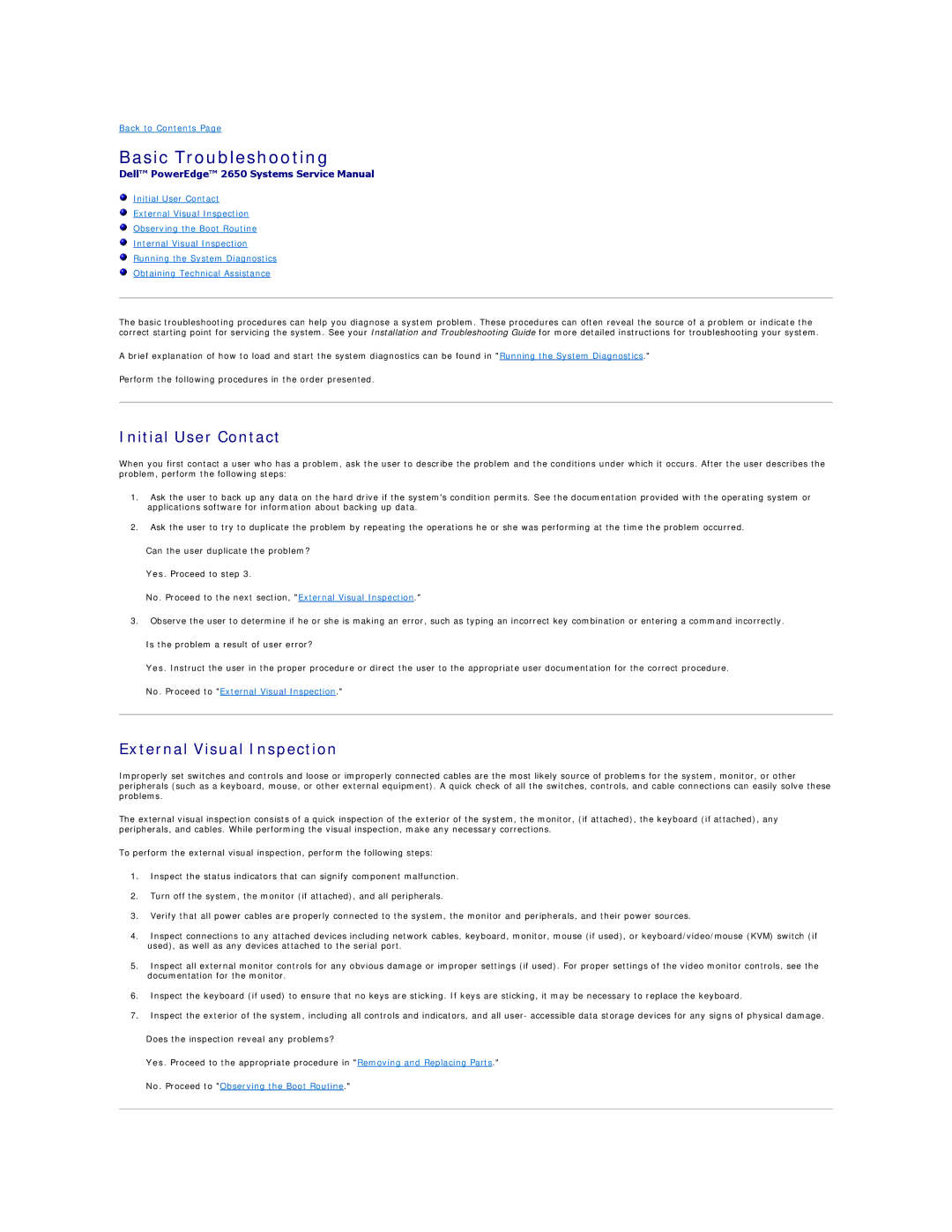 Dell 2650 manual Initial User Contact, External Visual Inspection 