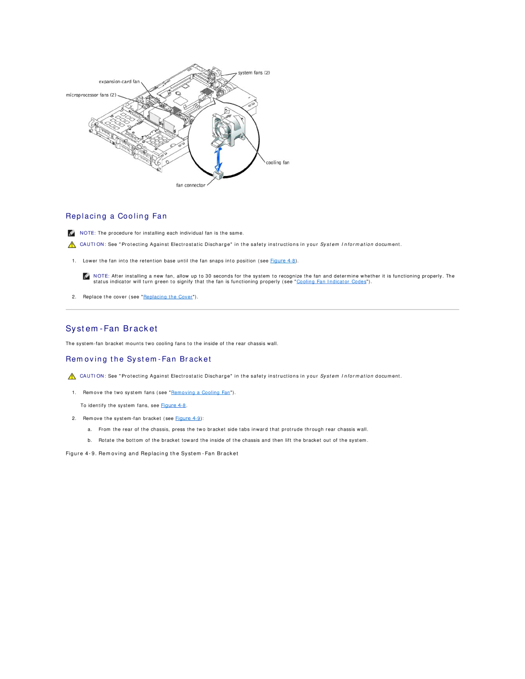 Dell 2650 manual Replacing a Cooling Fan, Removing the System-Fan Bracket 