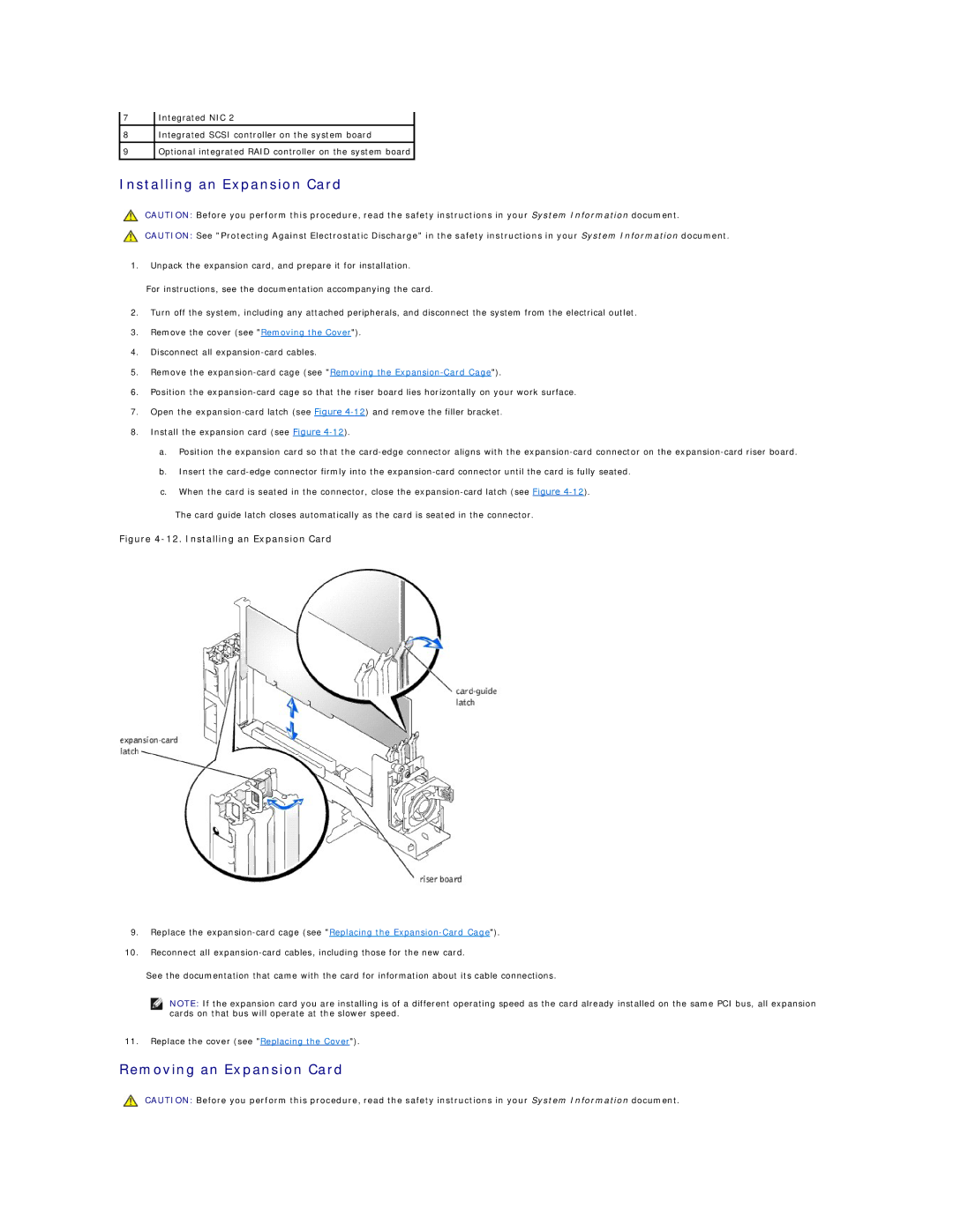 Dell 2650 manual Installing an Expansion Card, Removing an Expansion Card 