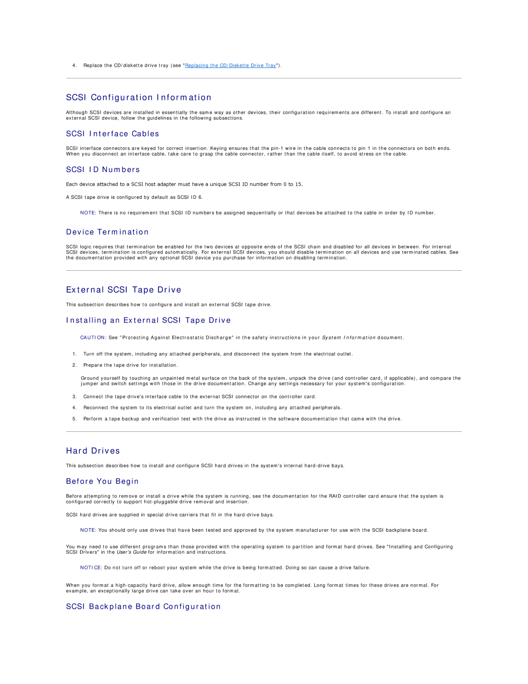 Dell 2650 manual Scsi Configuration Information, External Scsi Tape Drive, Hard Drives 