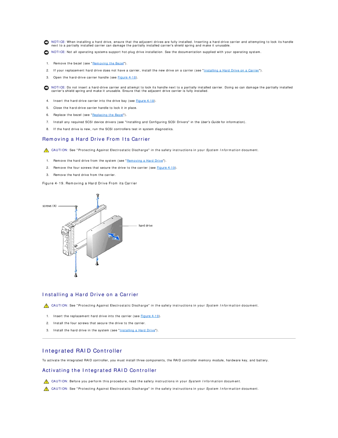 Dell 2650 manual Integrated RAID Controller, Removing a Hard Drive From Its Carrier, Installing a Hard Drive on a Carrier 