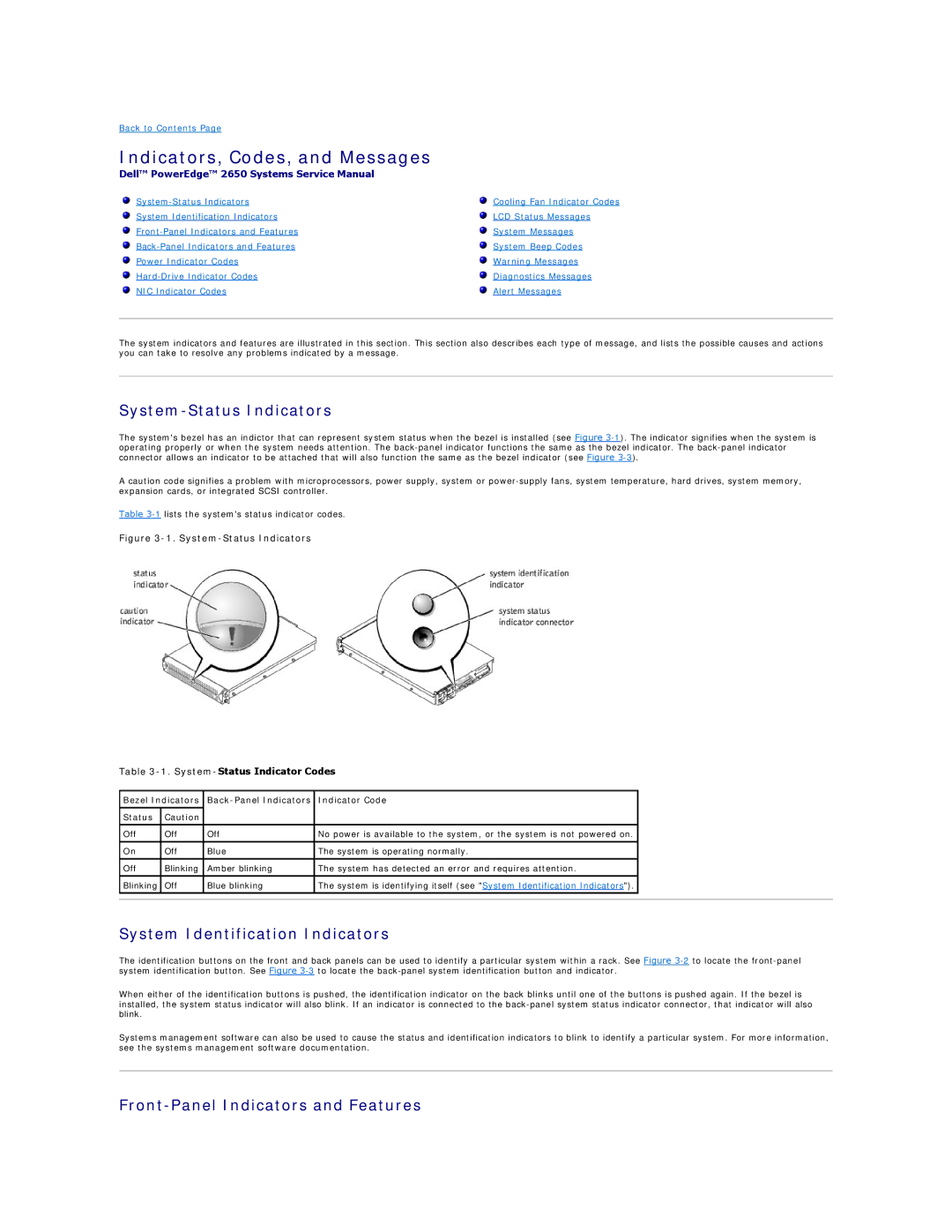 Dell 2650 manual System-Status Indicators, System Identification Indicators, Front-Panel Indicators and Features 