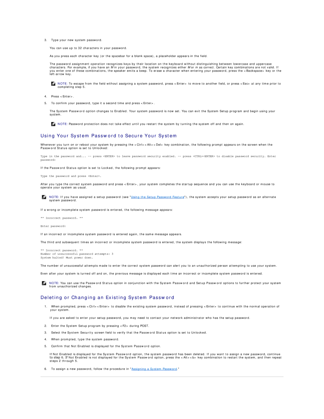 Dell 2650 manual Using Your System Password to Secure Your System, Deleting or Changing an Existing System Password 