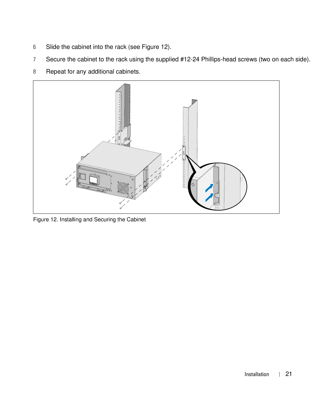 Dell 2700W manual Installing and Securing the Cabinet 