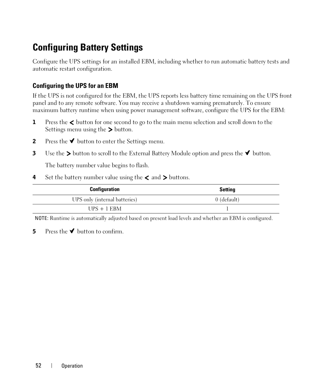 Dell 2700W manual Configuring Battery Settings, Configuring the UPS for an EBM 