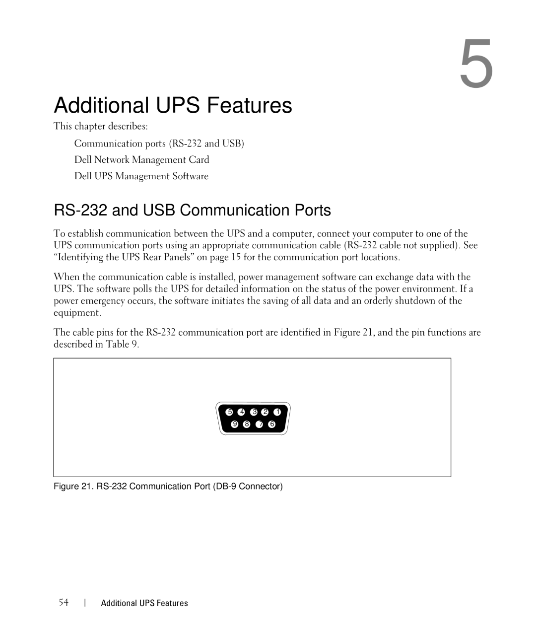 Dell 2700W manual Additional UPS Features, RS-232 and USB Communication Ports 