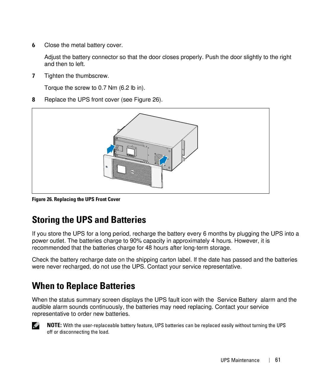 Dell 2700W manual Storing the UPS and Batteries, When to Replace Batteries 