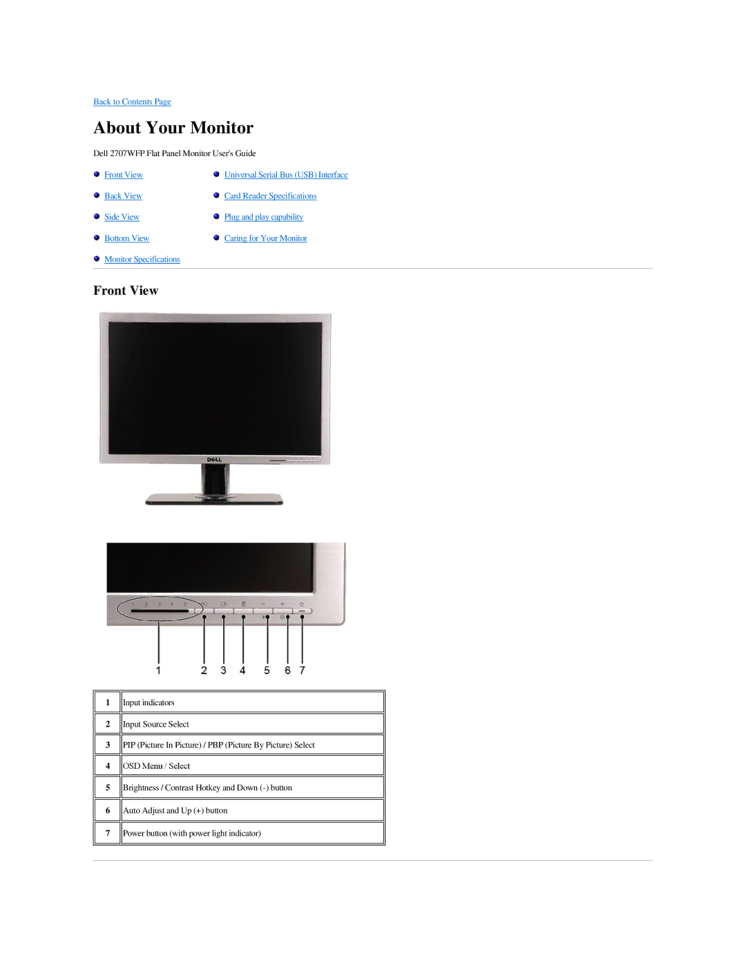 Dell 2707WFP specifications About Your Monitor, Front View 