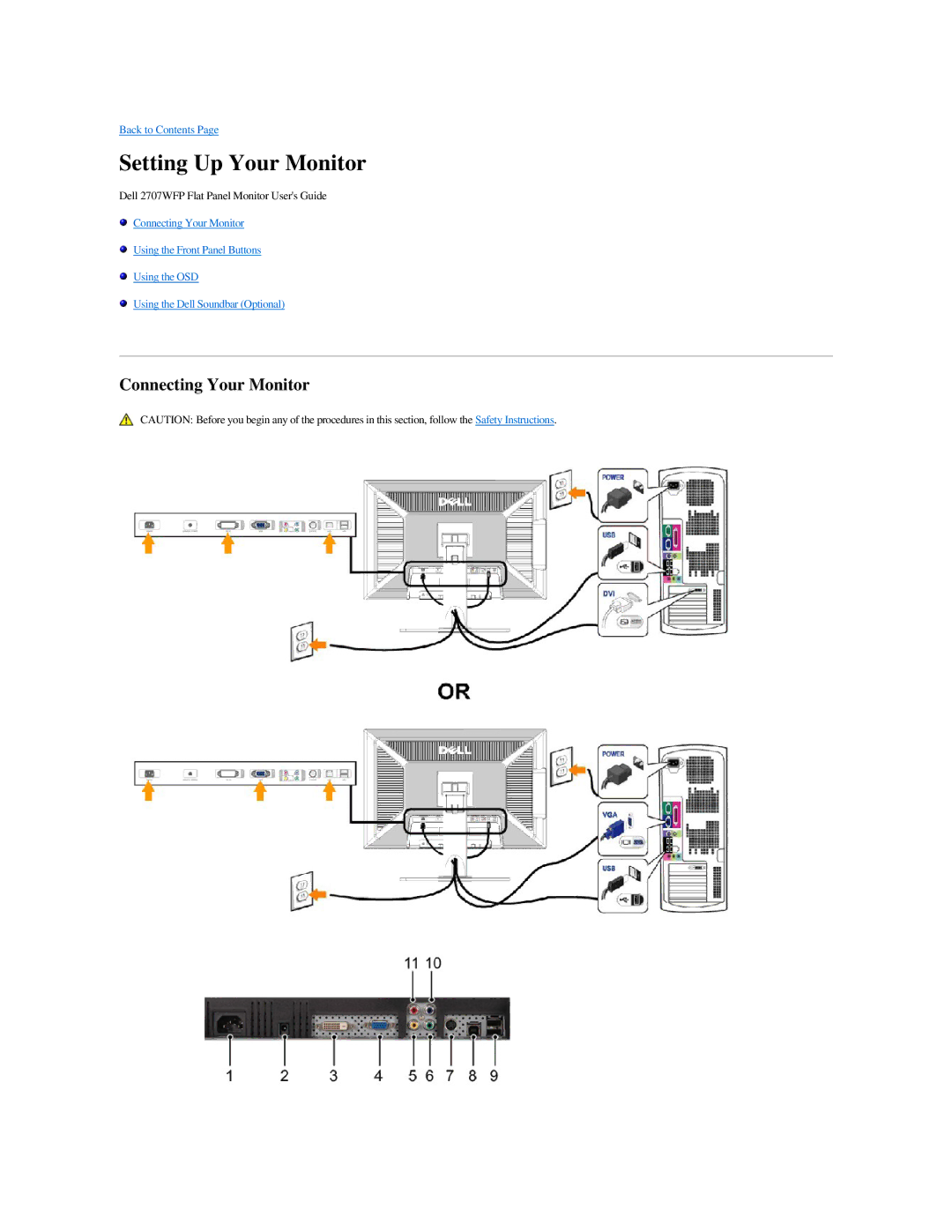 Dell 2707WFP specifications Setting Up Your Monitor, Connecting Your Monitor 