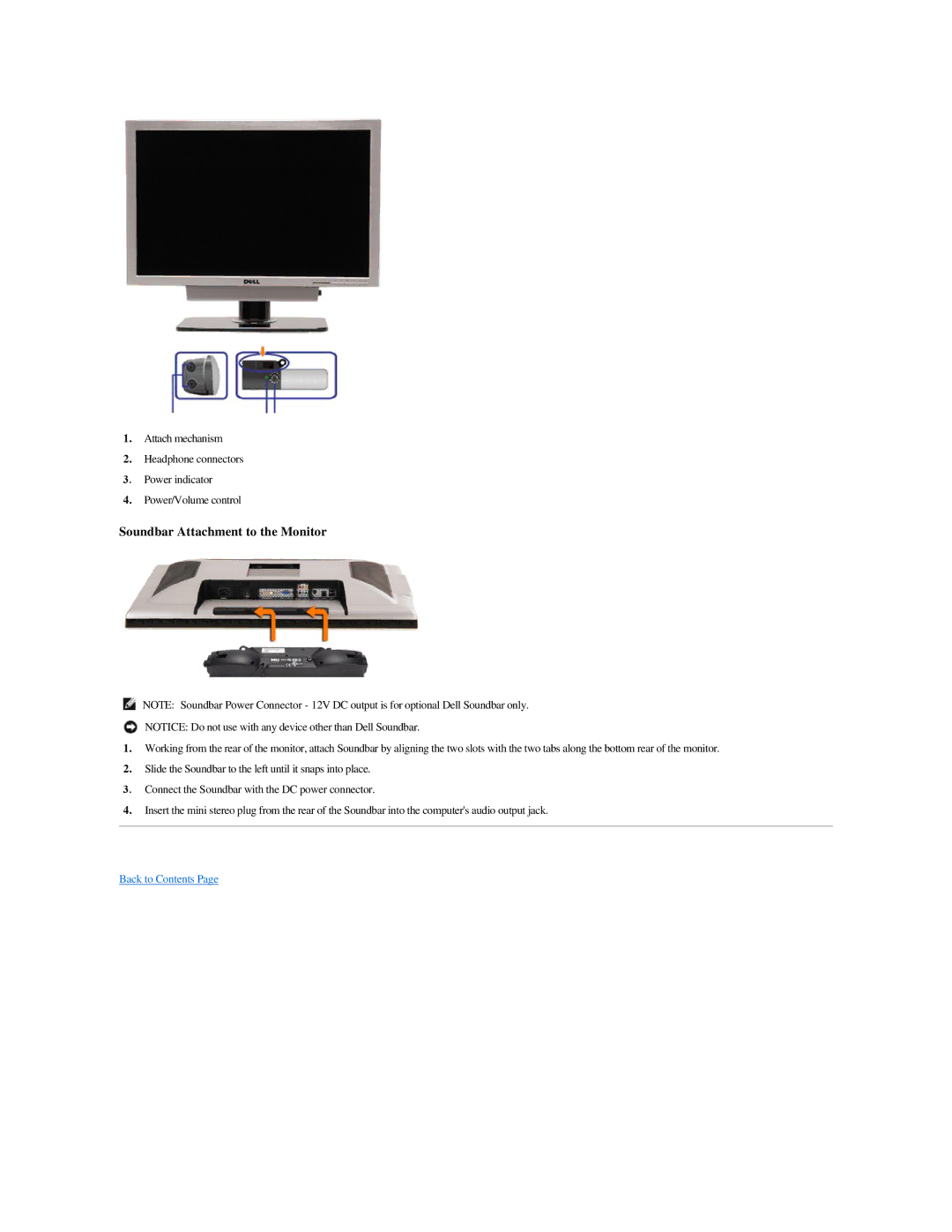 Dell 2707WFP specifications Soundbar Attachment to the Monitor 