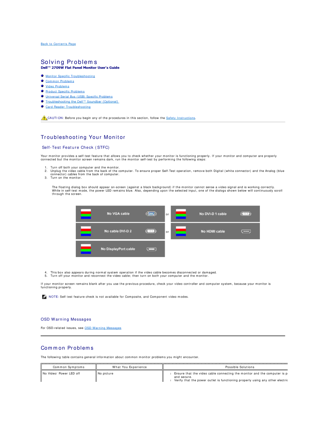 Dell 2709W appendix Solving Problems, Troubleshooting Your Monitor, Common Problems 