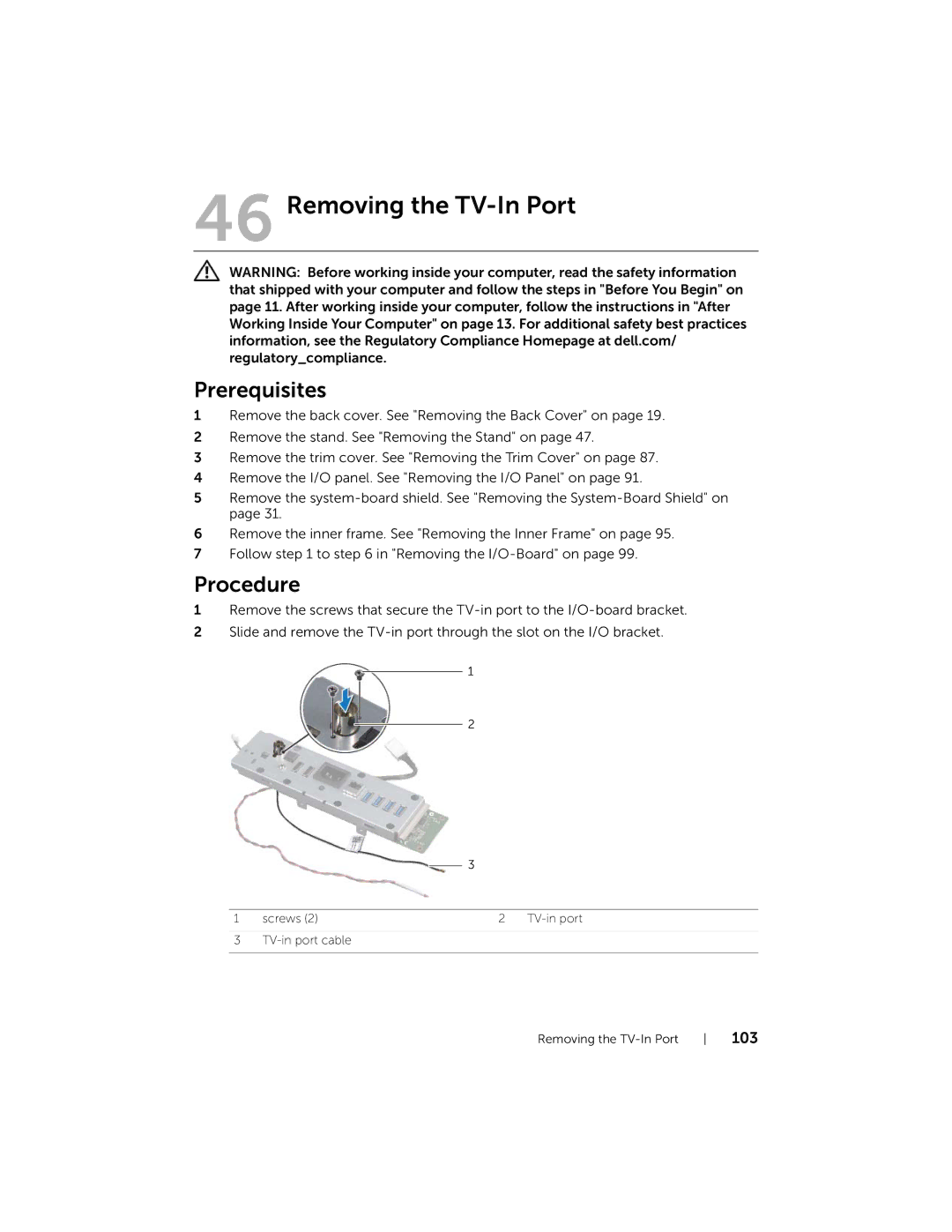 Dell 2710 owner manual Removing the TV-In Port 