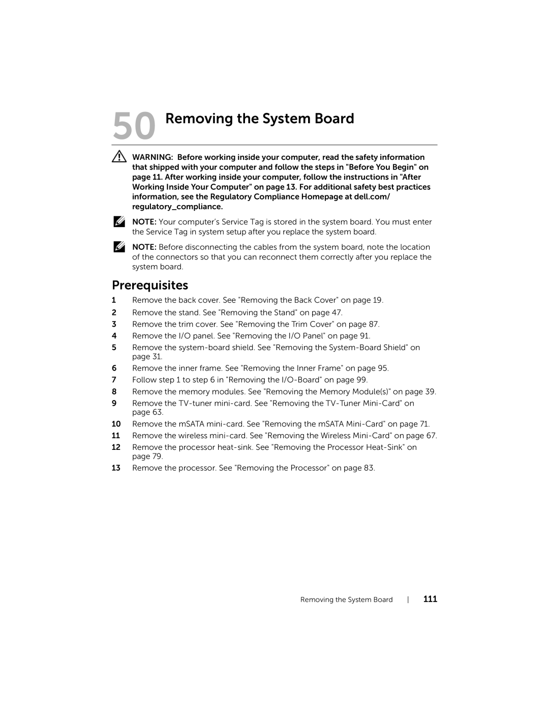 Dell 2710 owner manual Removing the System Board 