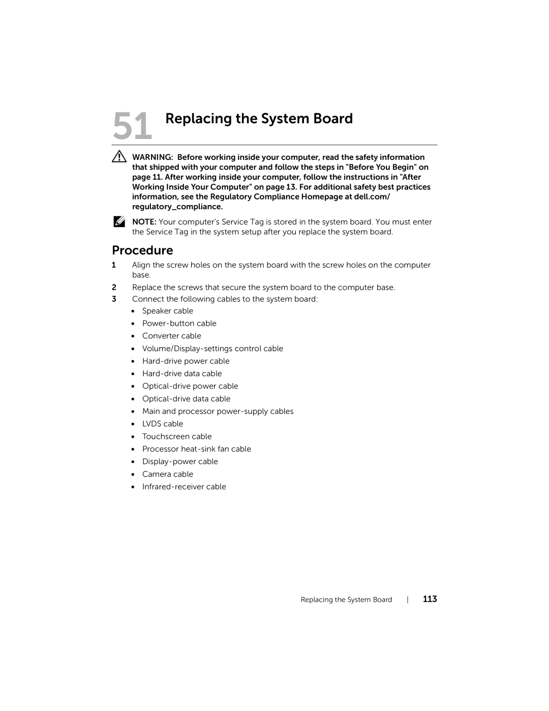 Dell 2710 owner manual Replacing the System Board 