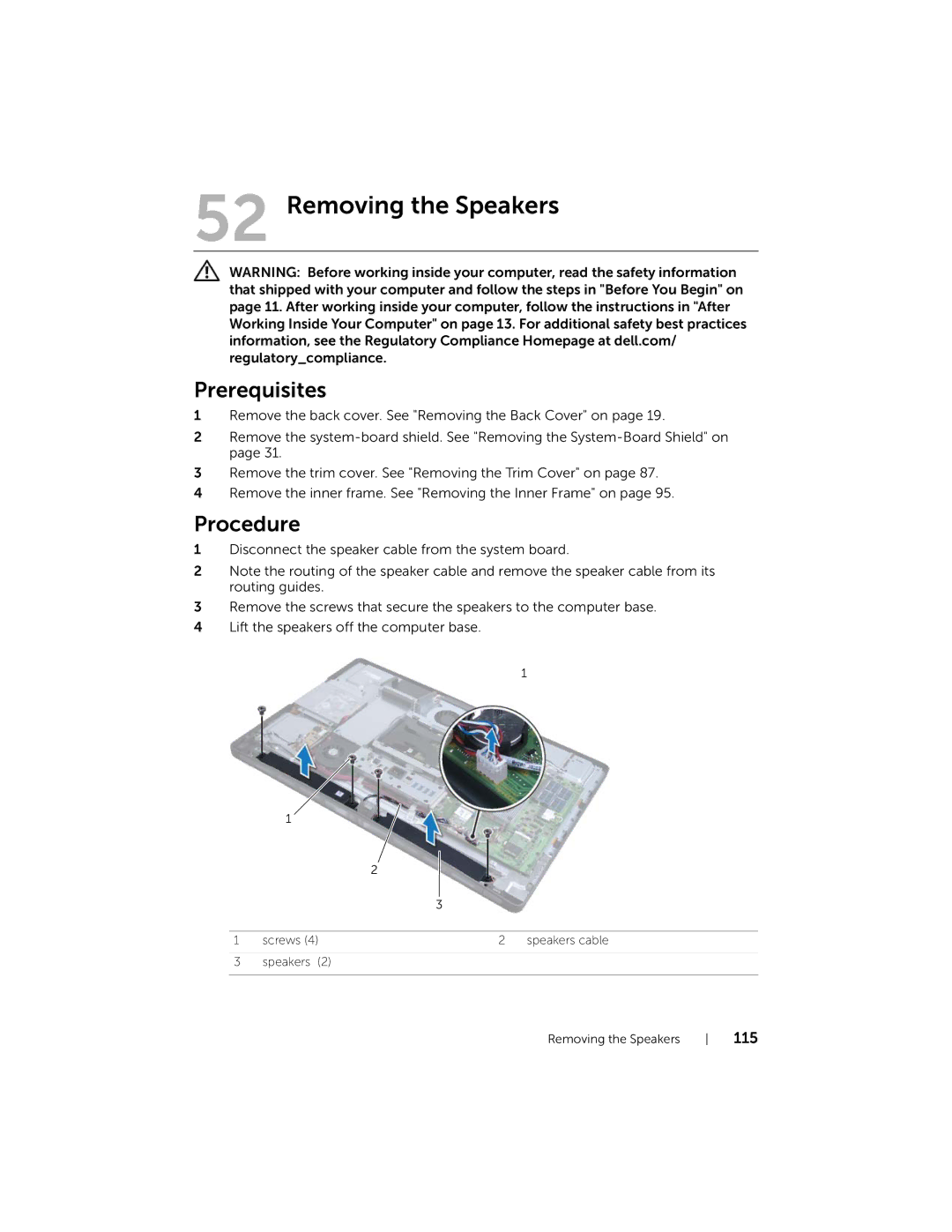 Dell 2710 owner manual Removing the Speakers 