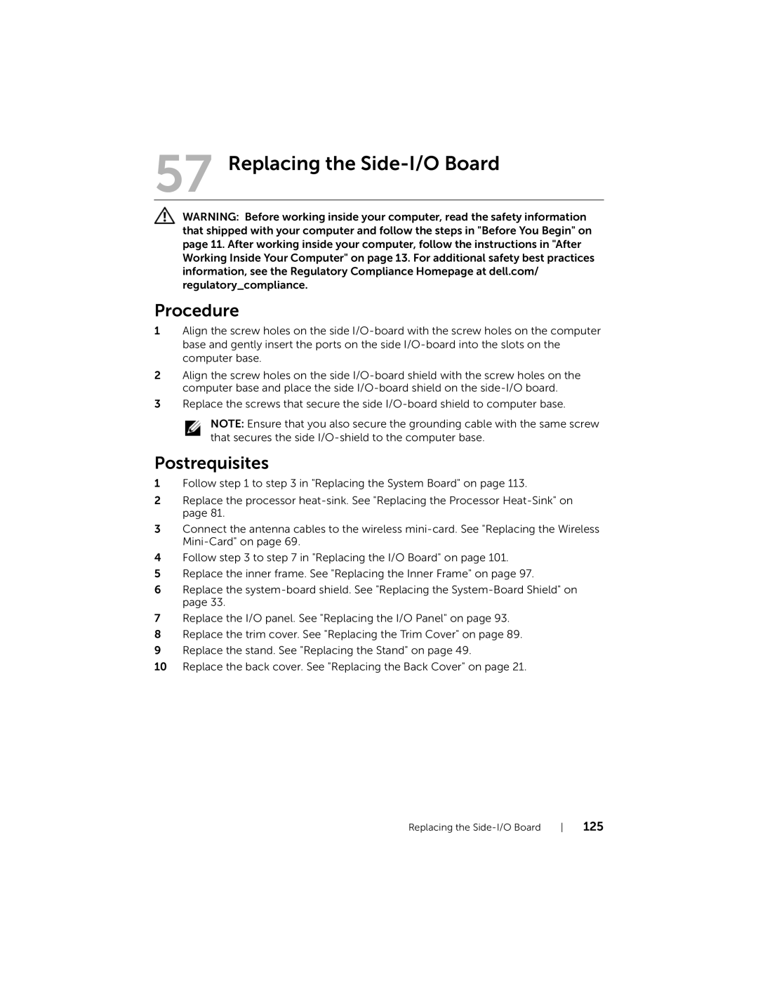 Dell 2710 owner manual Replacing the Side-I/O Board 