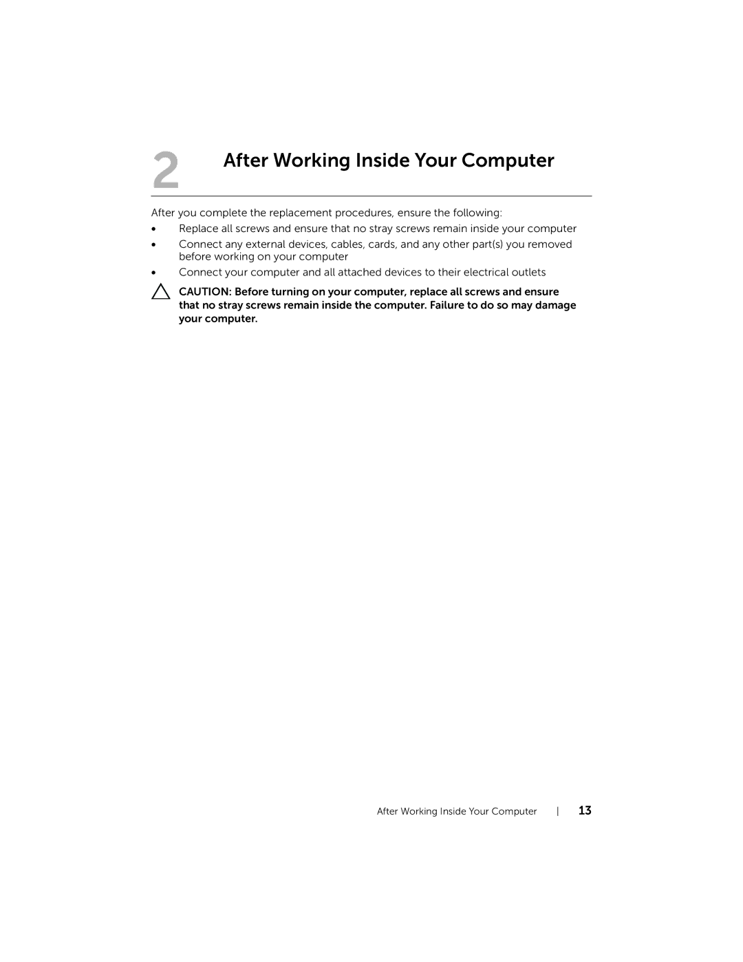 Dell 2710 owner manual After Working Inside Your Computer 