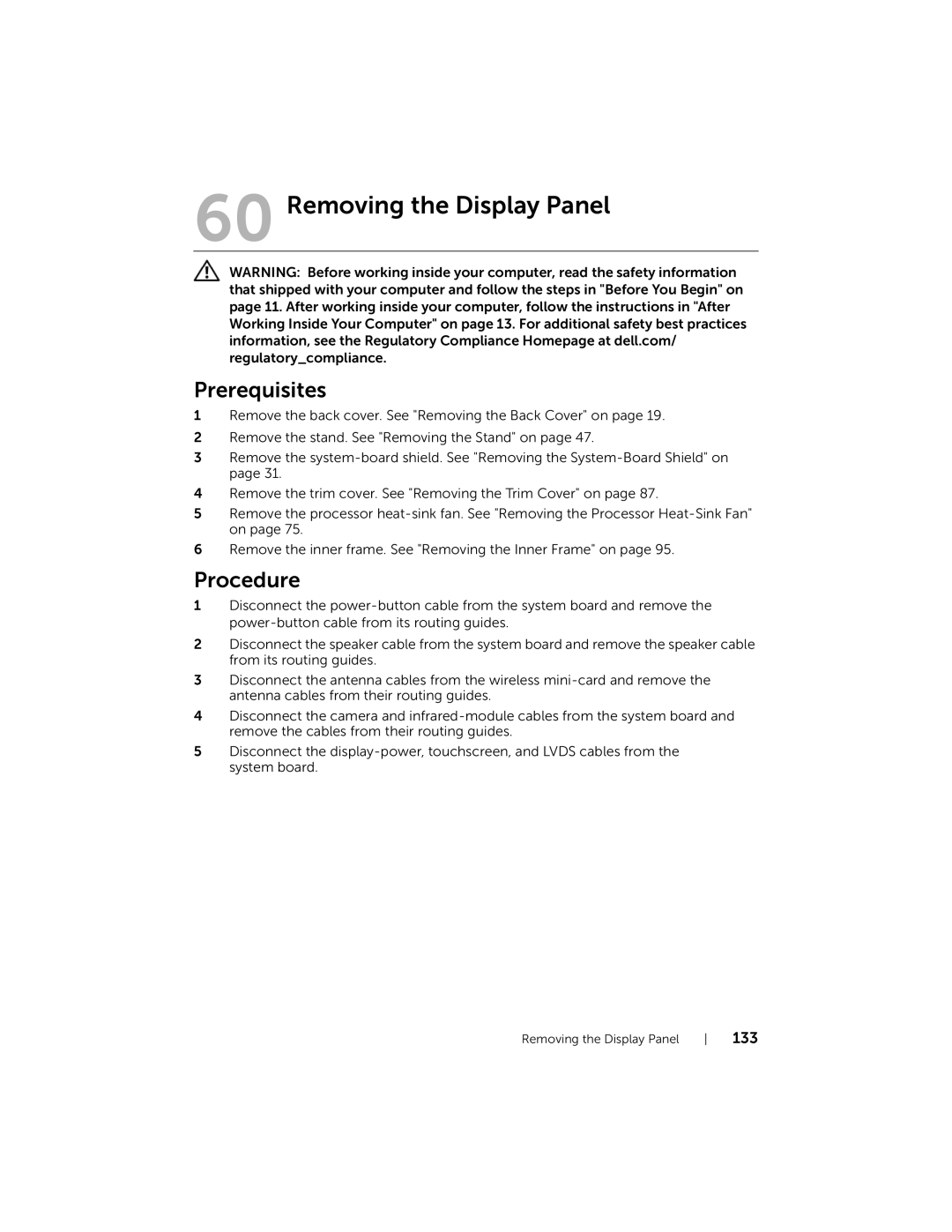 Dell 2710 owner manual Removing the Display Panel 