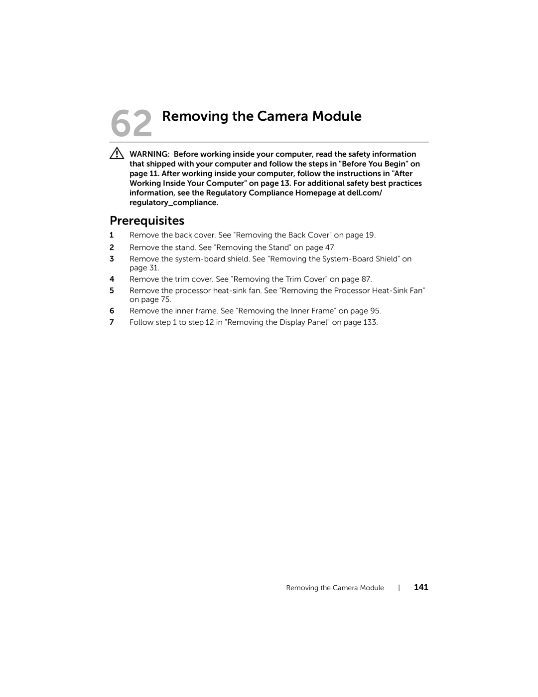 Dell 2710 owner manual Removing the Camera Module 