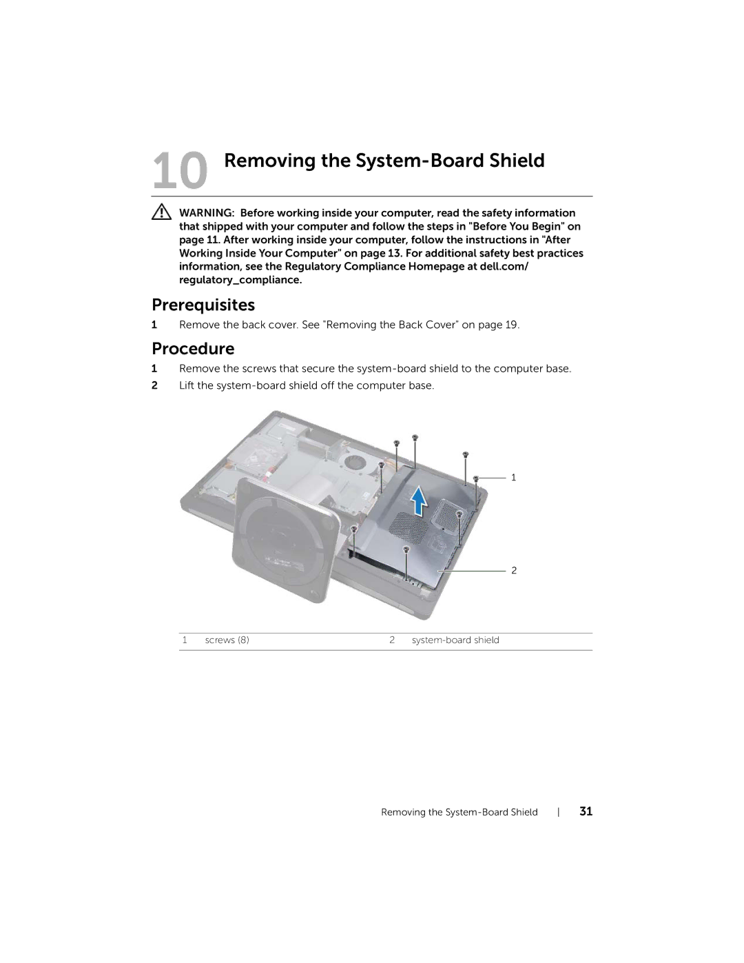 Dell 2710 owner manual Removing the System-Board Shield 