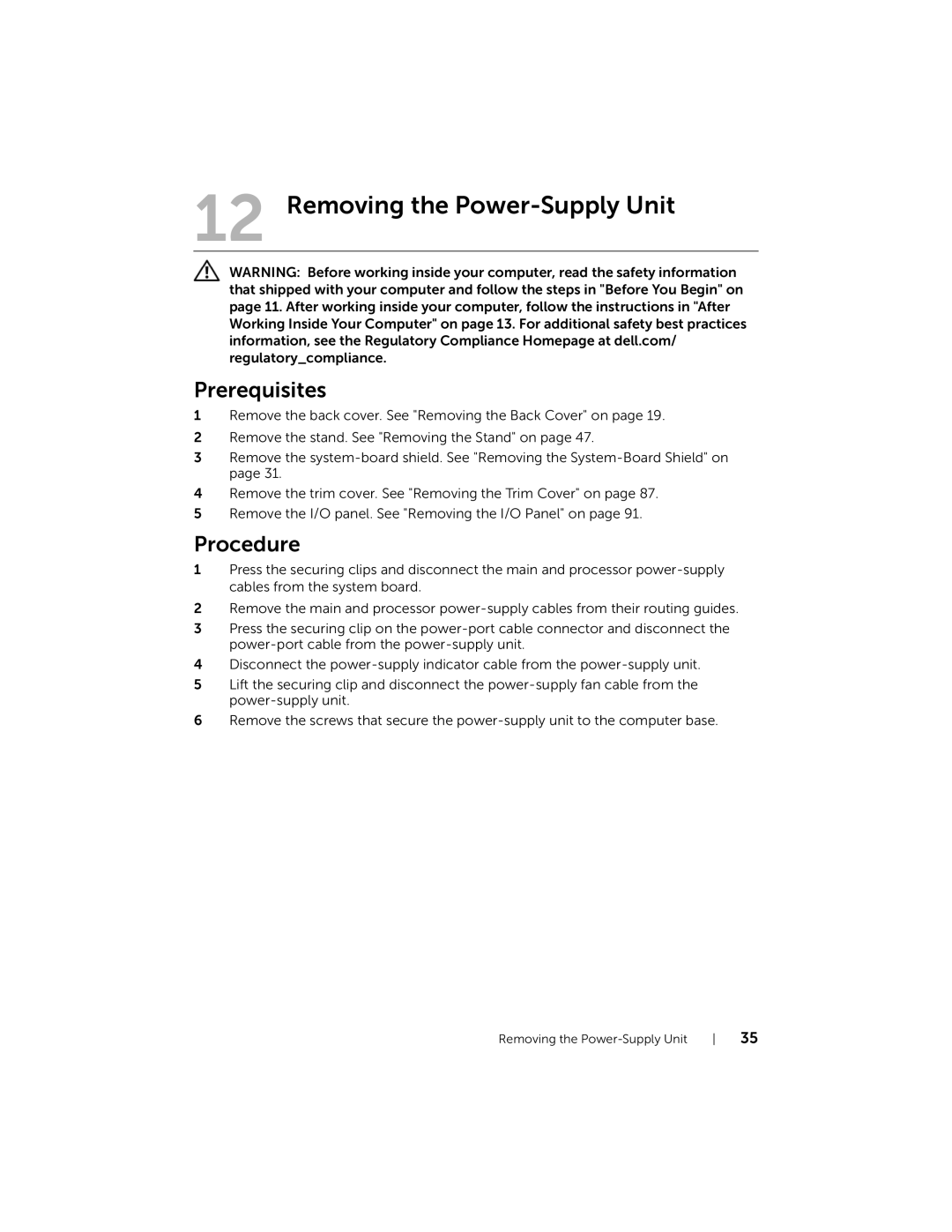 Dell 2710 owner manual Removing the Power-Supply Unit 