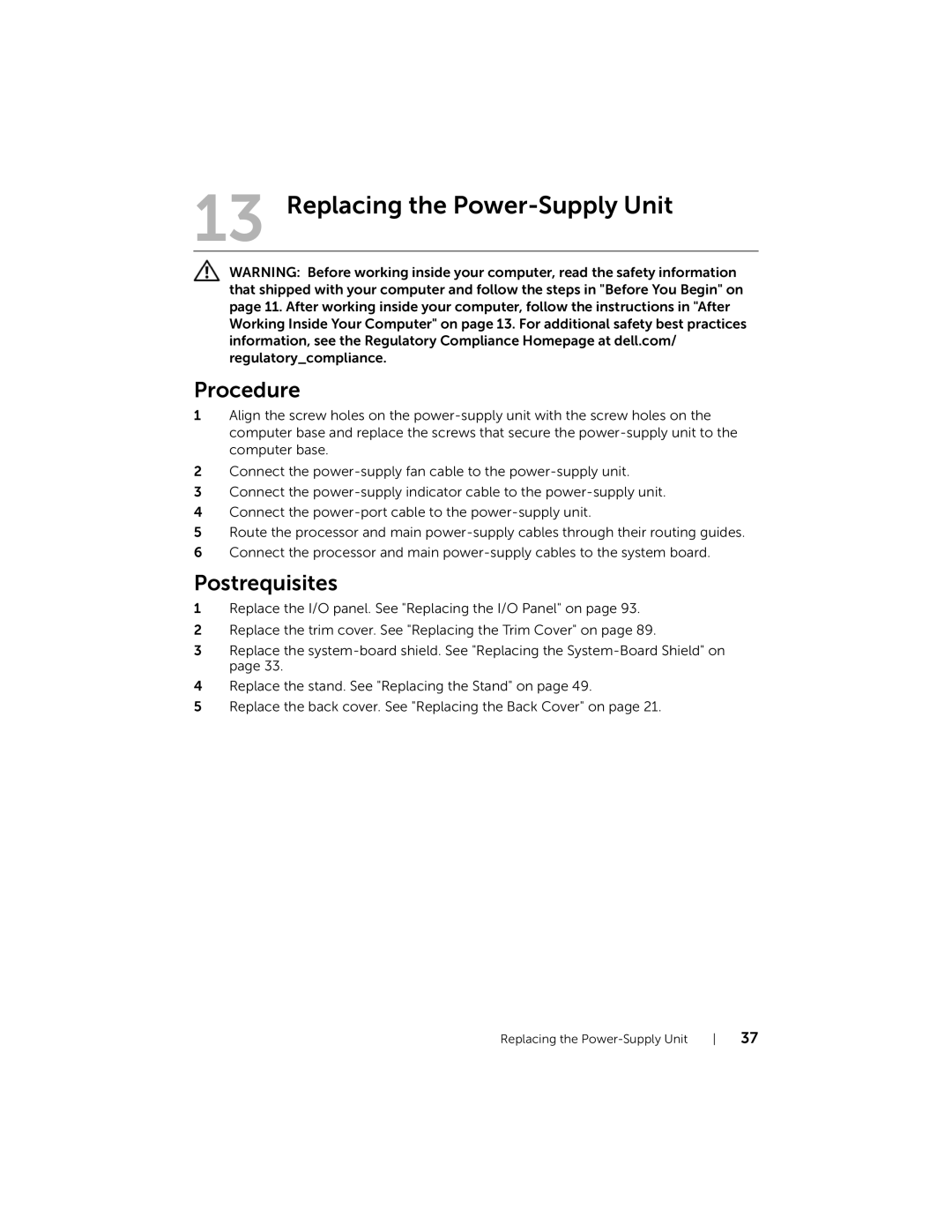 Dell 2710 owner manual Replacing the Power-Supply Unit 