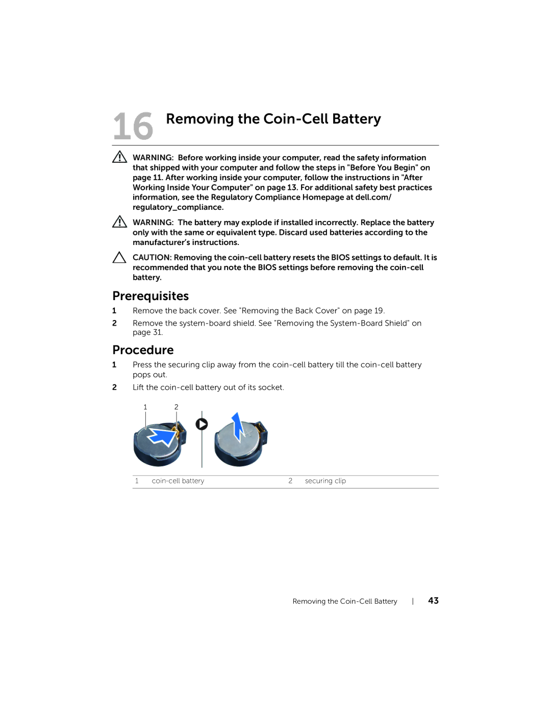 Dell 2710 owner manual Removing the Coin-Cell Battery 