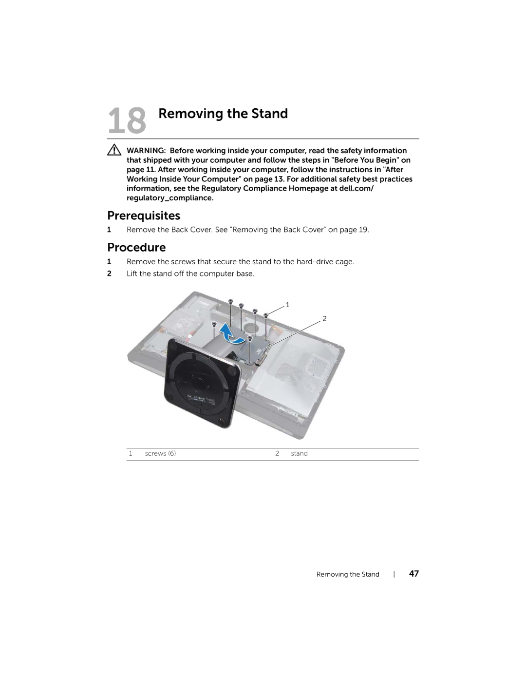 Dell 2710 owner manual Removing the Stand 