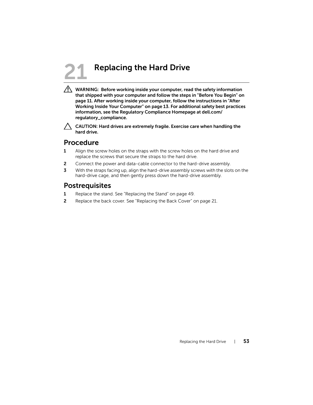 Dell 2710 owner manual Replacing the Hard Drive 