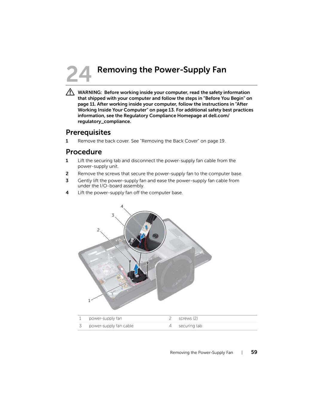 Dell 2710 owner manual Removing the Power-Supply Fan 