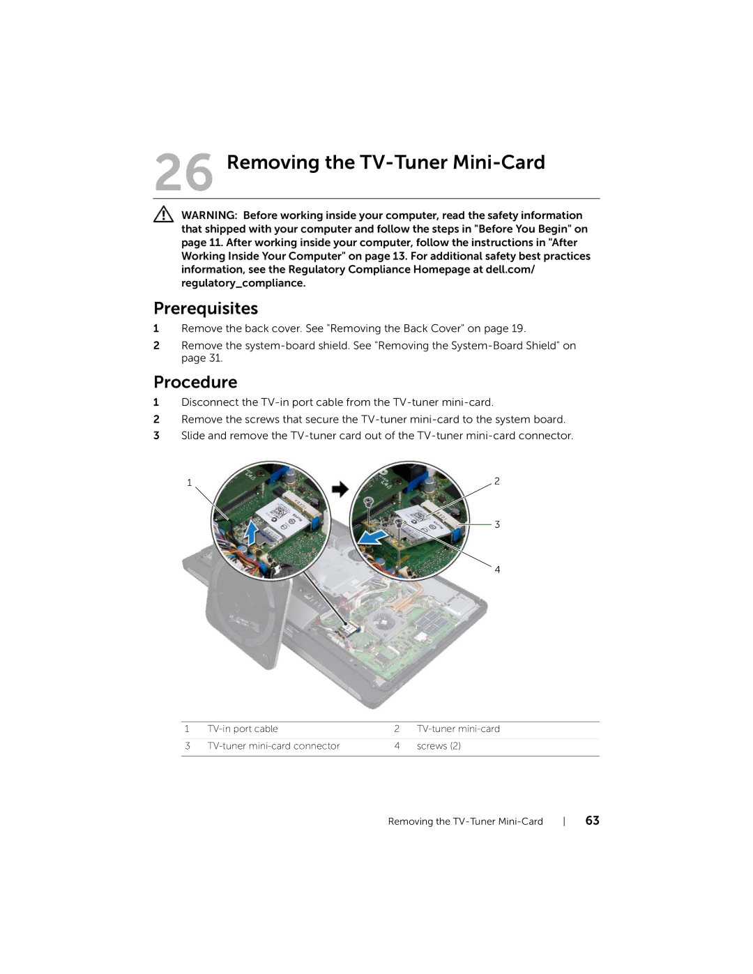 Dell 2710 owner manual Removing the TV-Tuner Mini-Card 