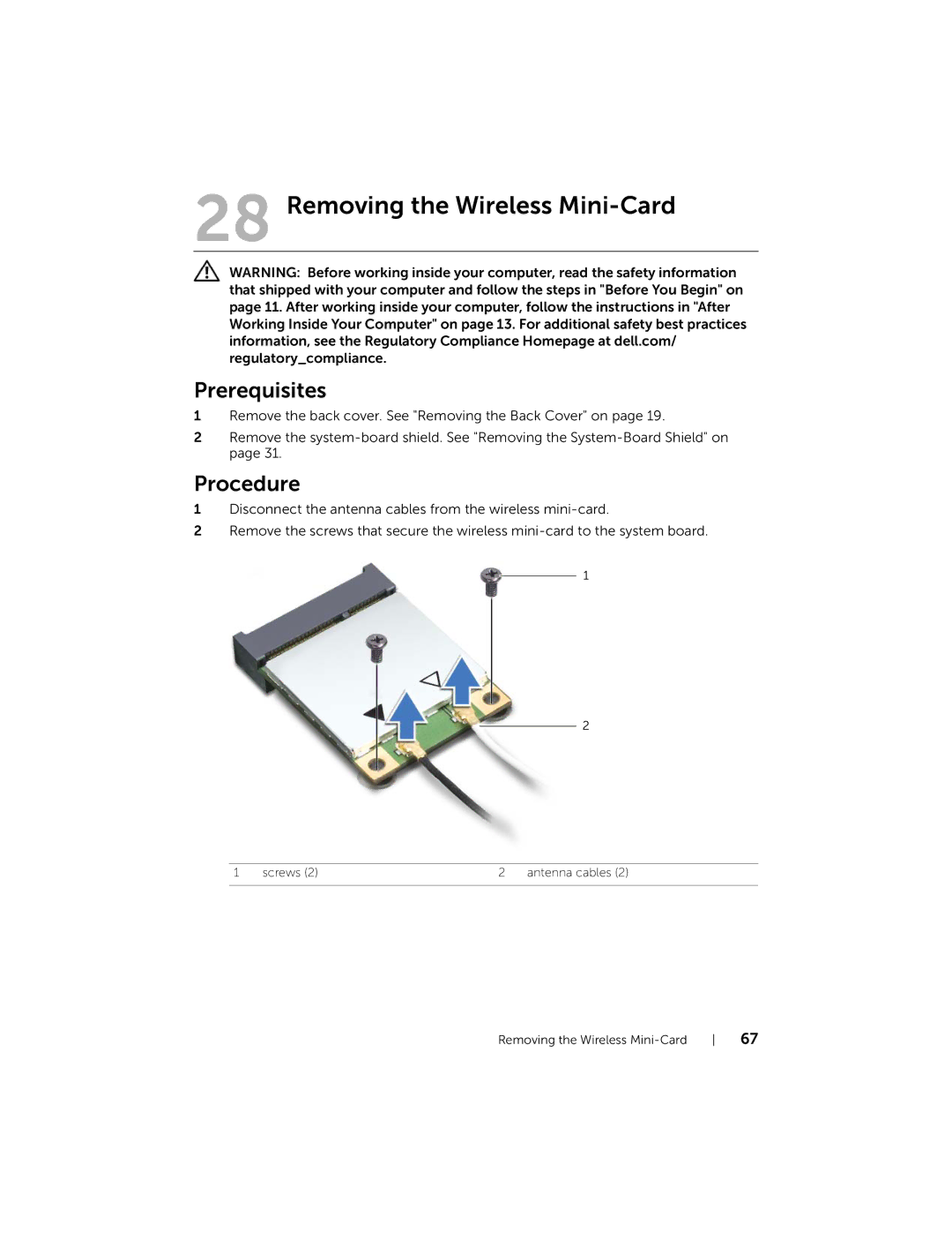 Dell 2710 owner manual Removing the Wireless Mini-Card 