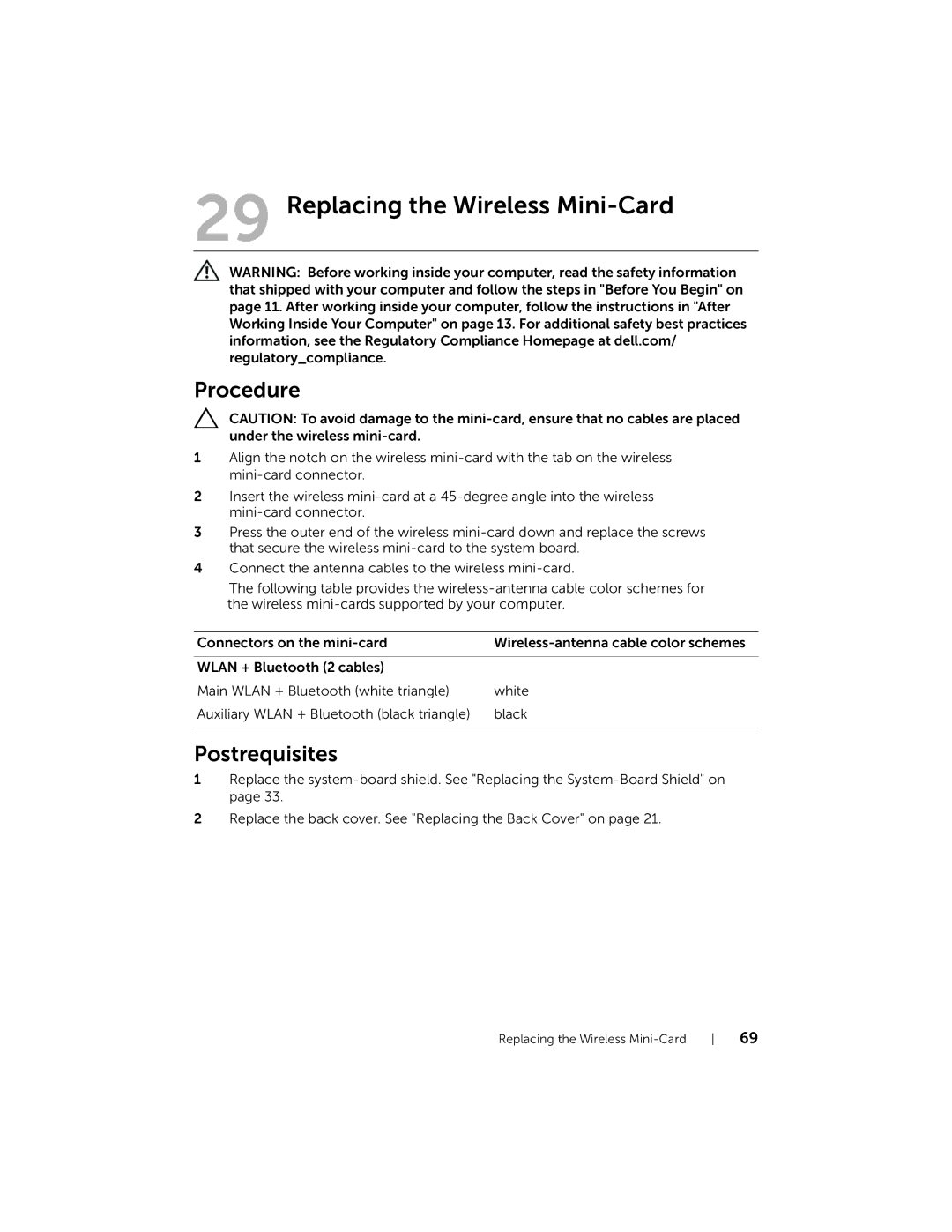 Dell 2710 owner manual Replacing the Wireless Mini-Card 