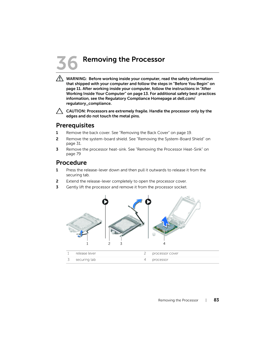 Dell 2710 owner manual Removing the Processor 