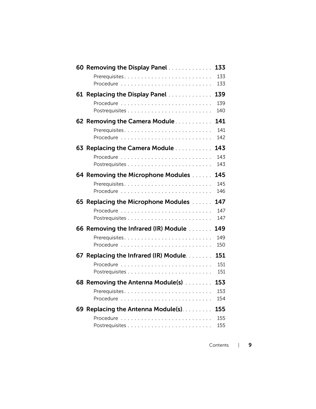 Dell 2710 owner manual Removing the Display Panel 133 