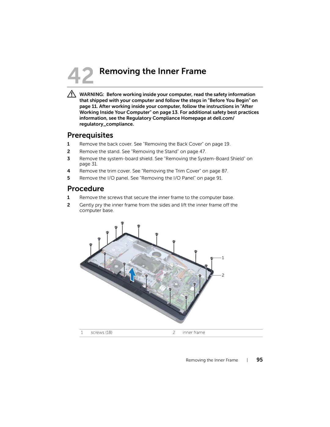 Dell 2710 owner manual Removing the Inner Frame 