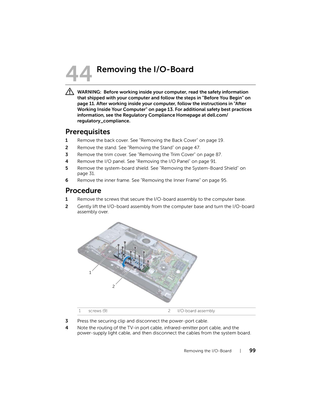 Dell 2710 owner manual Removing the I/O-Board 