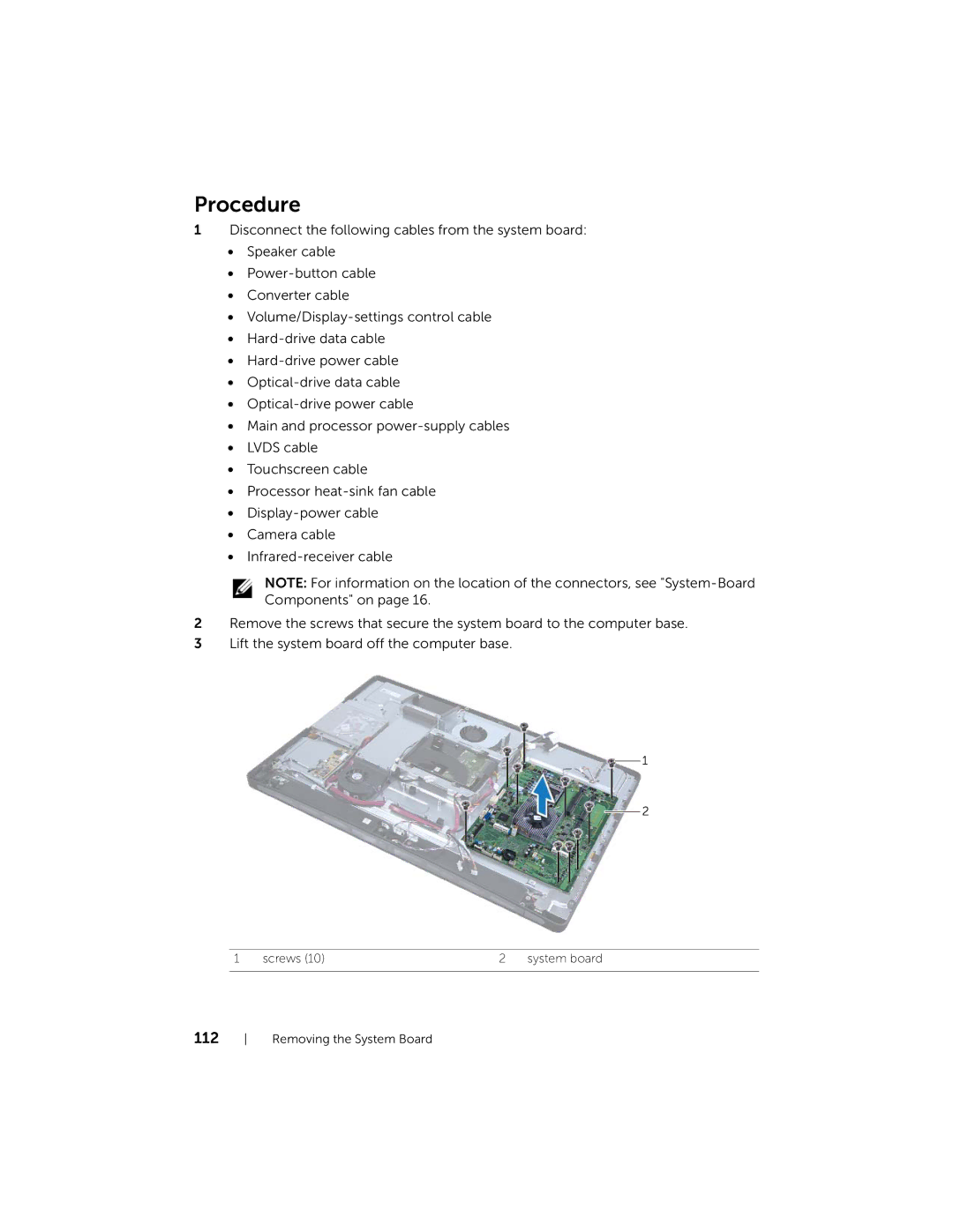 Dell 2710 owner manual Screws System board Removing the System Board 