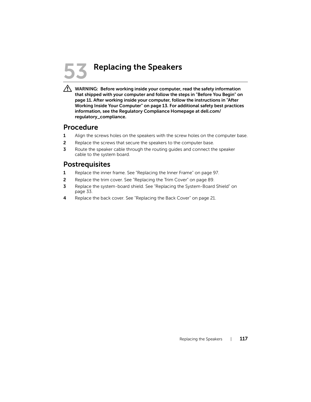 Dell 2710 owner manual Replacing the Speakers 