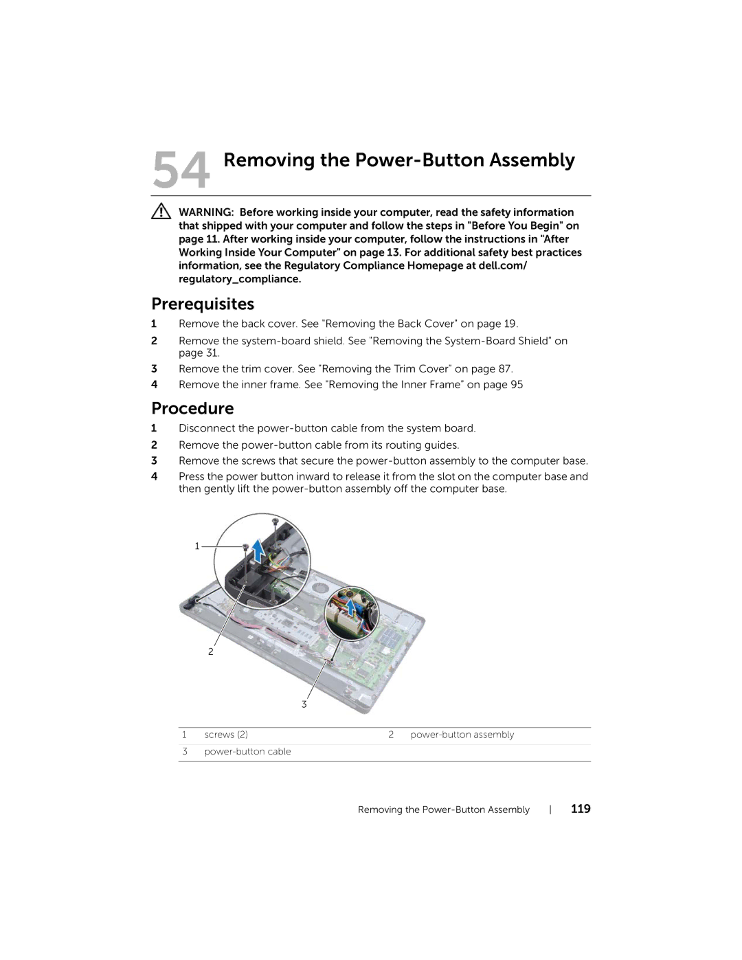 Dell 2710 owner manual Removing the Power-Button Assembly 