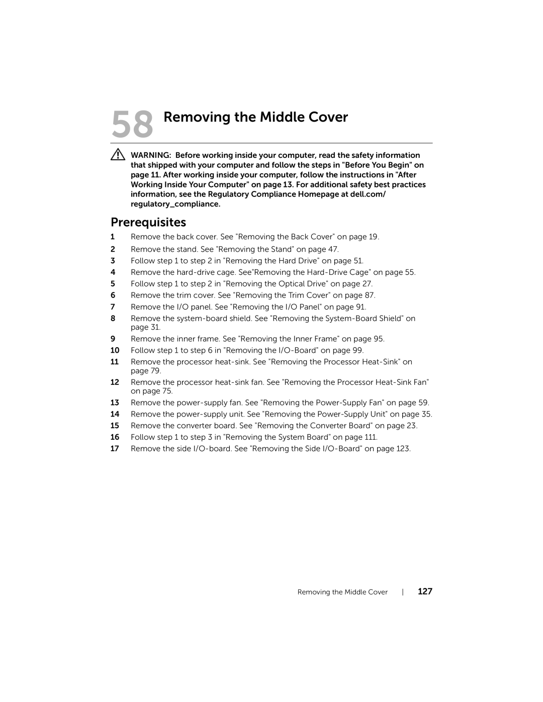 Dell 2710 owner manual Removing the Middle Cover 