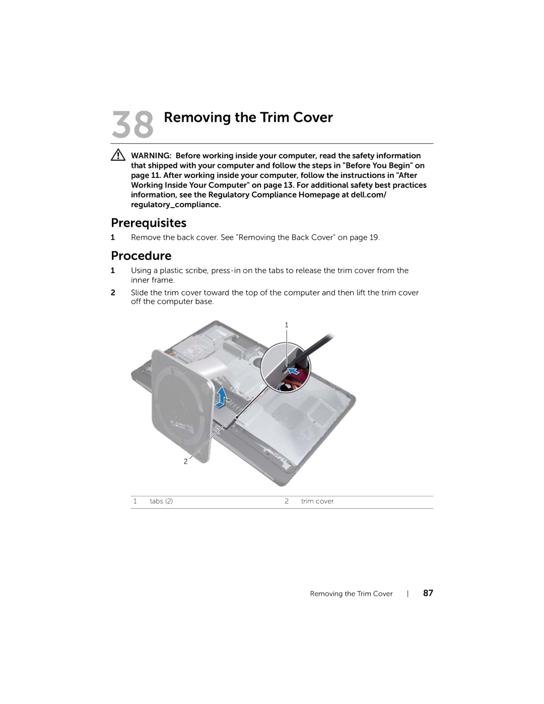 Dell 2710 owner manual Removing the Trim Cover 